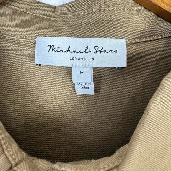 Michael Stars | Eleanor Tan Roll Tab Sleeve Twill A-line Shift Shirt Dress - Picture 10 of 12